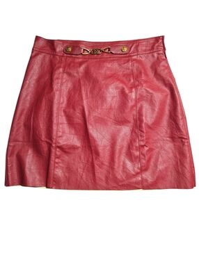 Vintage Women's Red Faux Leather Mini Skirt with Gold Hardware